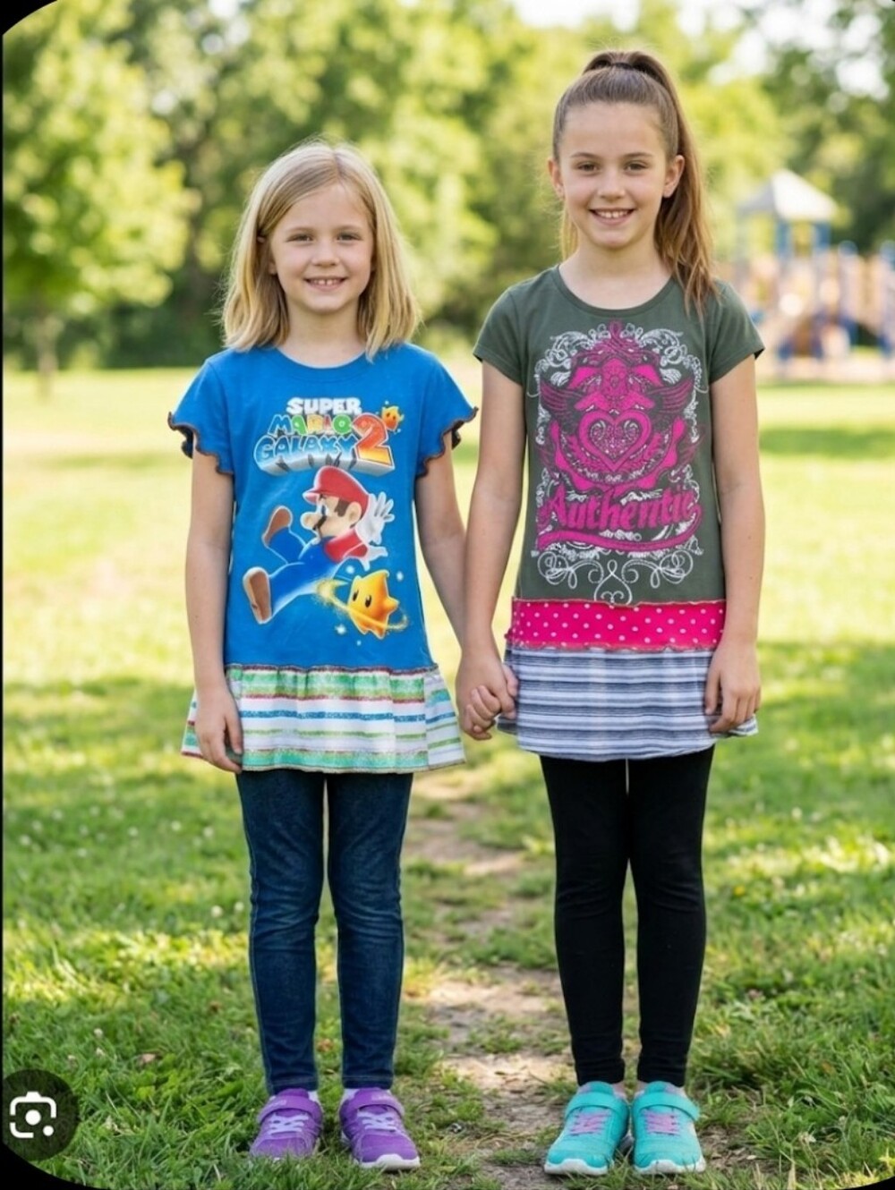 Lot 2 upcycled artsy tunics girls 12 Mario & tattoo